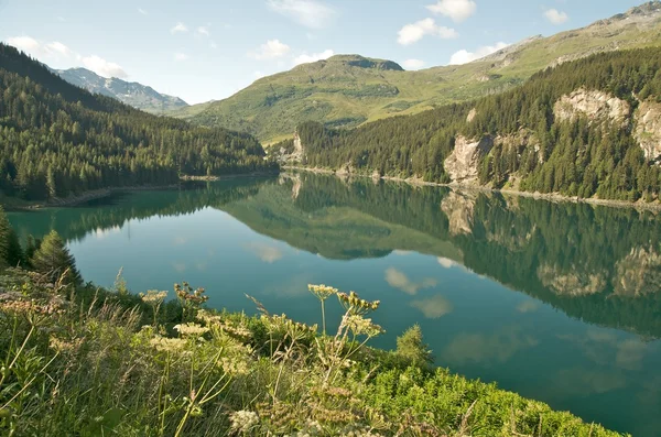 Linda paisagem alpina (Lago Marmorera, Suíça ) — Fotografia de Stock
