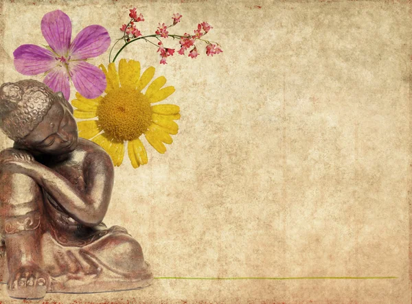 Background image with buddha and floral elements — Stock Photo, Image