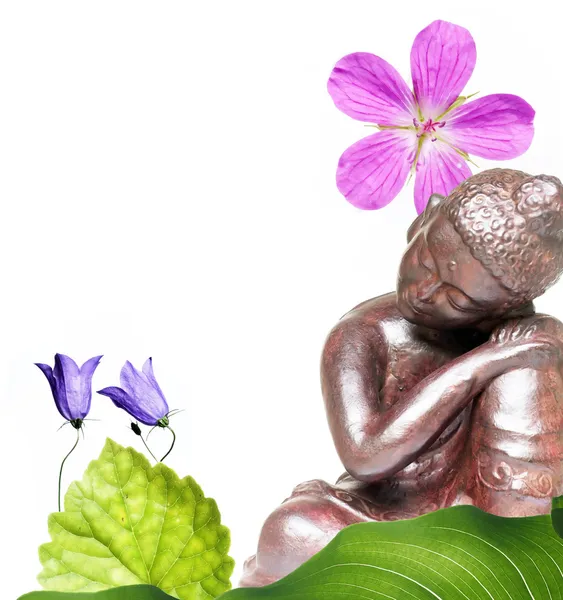 Preciosa imagen de fondo con escultura india y elementos florales — Foto de Stock