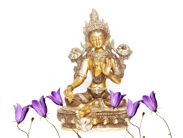 Estatua india y elementos florales — Foto de Stock