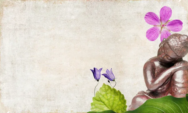 可爱插图描绘佛和花卉元素与足够的空间，为文本 — 图库照片