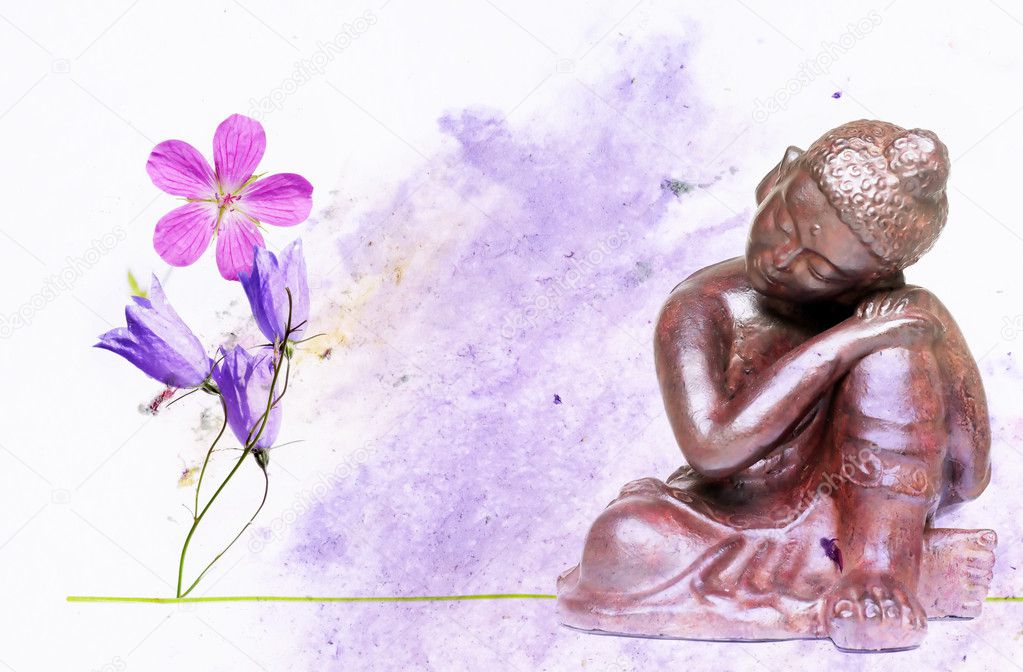 Lovely illustration depicting a buddha and floral elements with plenty of space for text