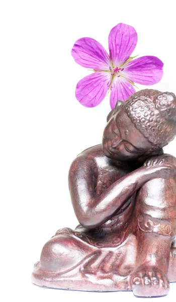 Friedlicher Buddha und Frühlingsflora — Stockfoto