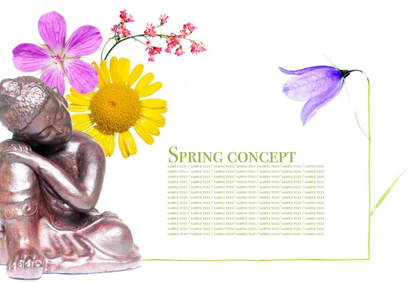 Çiçek öğeleri ve Buda renkli resimde — Stok fotoğraf