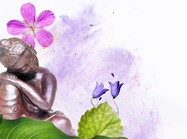 Kleurrijke illustratie met florale elementen en Boeddha — Stockfoto