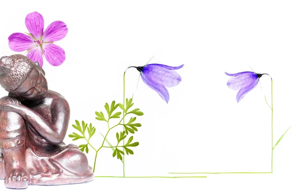 Lovely figure of buddha and flora against white background — Stock Photo, Image