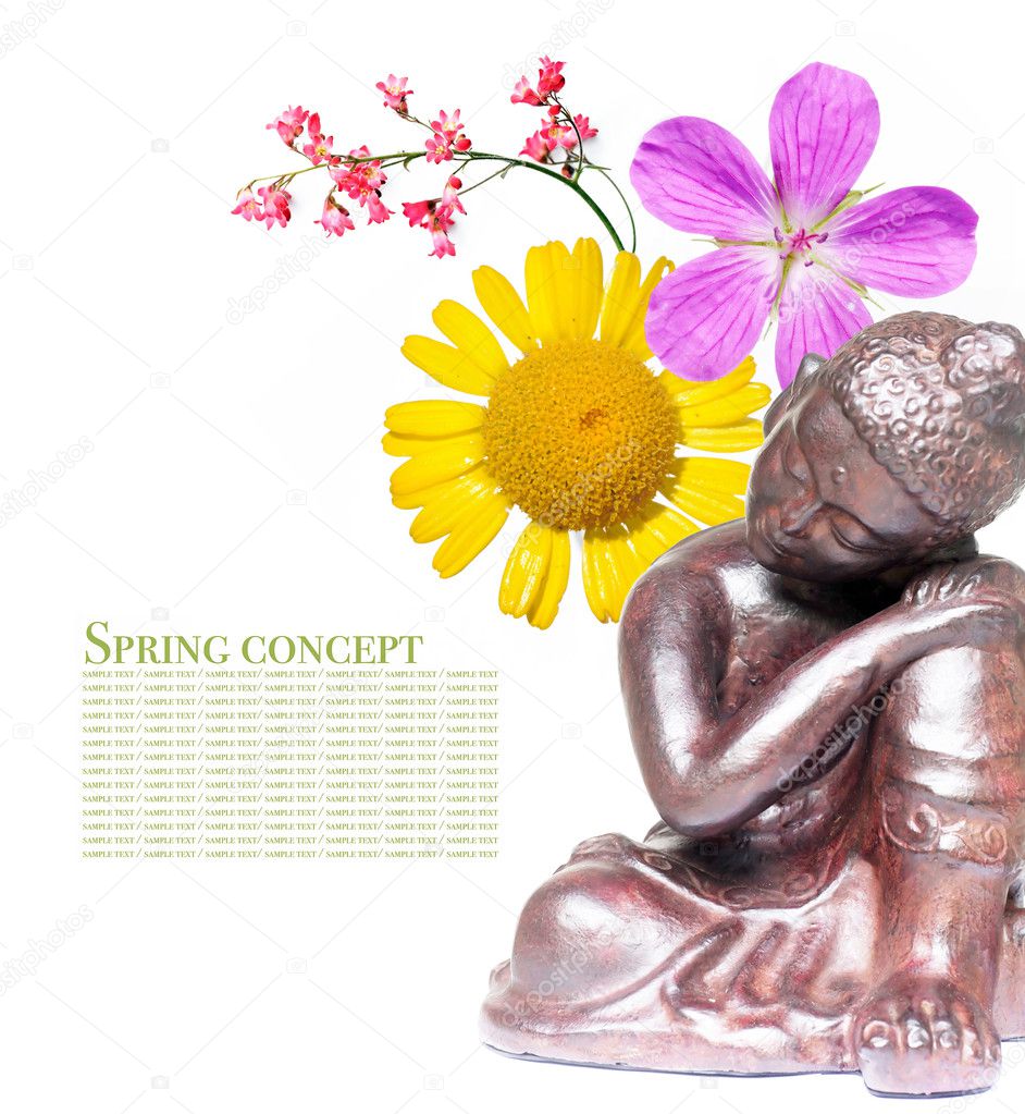 Peaceful buddha and spring flora