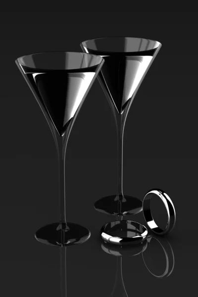 Obrączka i martini szkła — Zdjęcie stockowe
