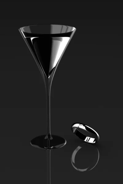 Обручальное кольцо и бокал мартини — стоковое фото