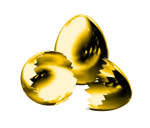 Gebroken gouden ei op witte achtergrond — Stockfoto