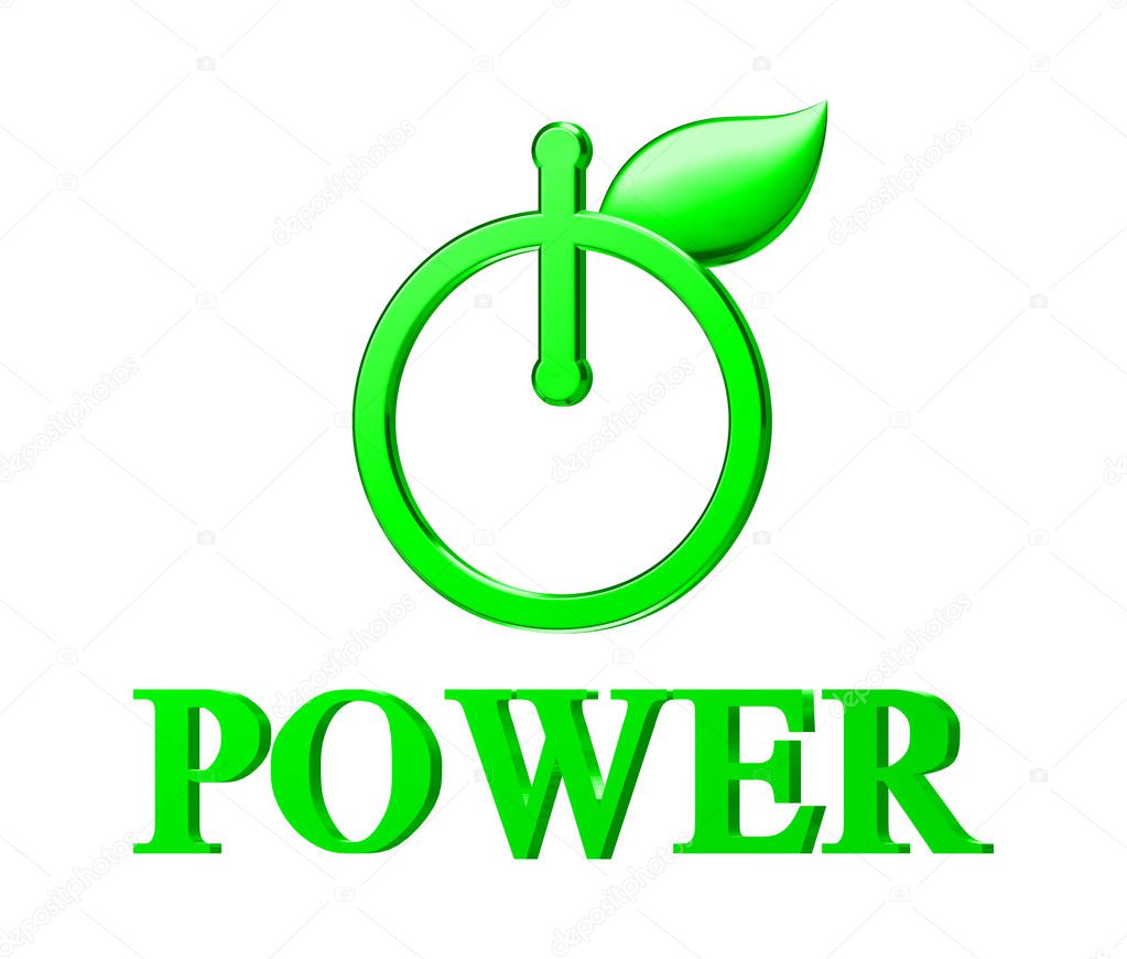 Green power button isolated on white background