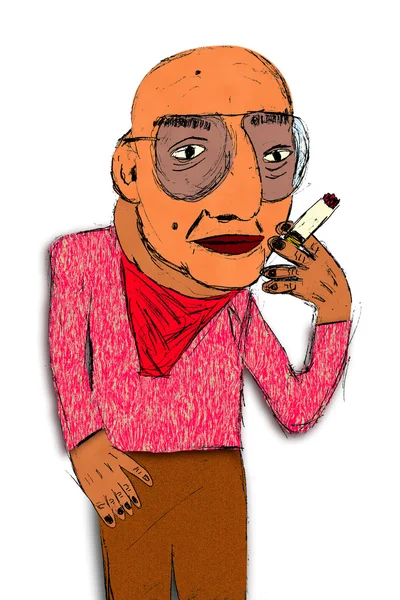 漫画、スケッチ、昔の喫煙者 — ストック写真