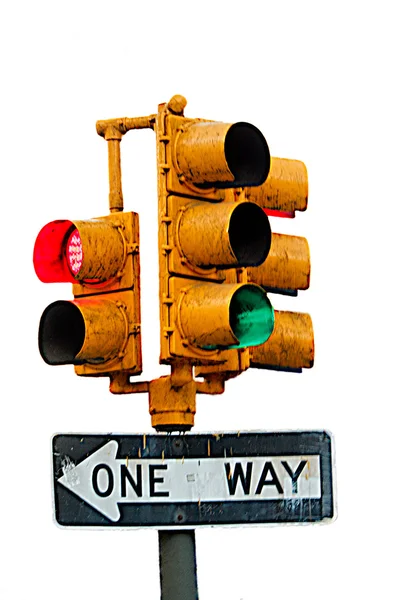 Jelzőlámpa - One Way-jel Stock Kép