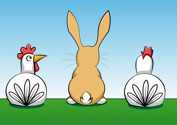 Kaninchen mit zwei Hühnern — Stockvektor