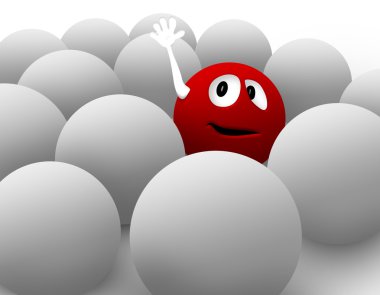 3D red smiley trying to get noticed clipart