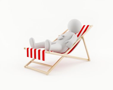3D adam bir plaj sandalyesi üzerinde rahatlatıcı