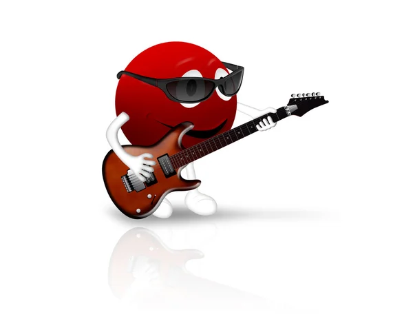 Smiley vermelho 3D tocando uma guitarra elétrica — Fotografia de Stock