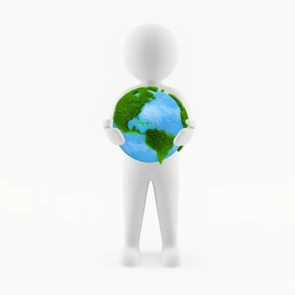 3D hombre sosteniendo el planeta Tierra en sus manos —  Fotos de Stock