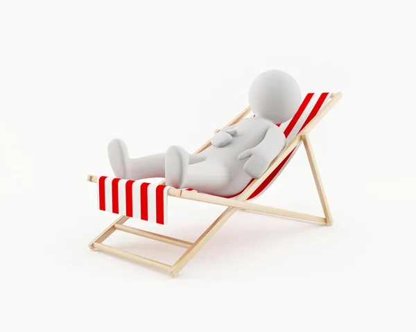 3D άνθρωπος χαλαρώνοντας σε μια καρέκλα παραλία — Φωτογραφία Αρχείου