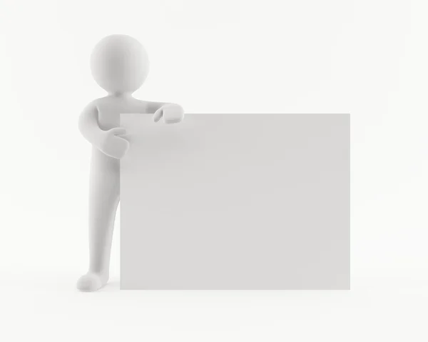 3D man holding a blank white sign — Stock Photo, Image