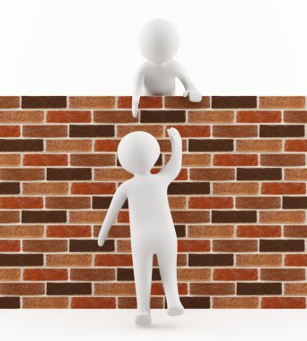 3D man helping a friend jump over the wall clipart