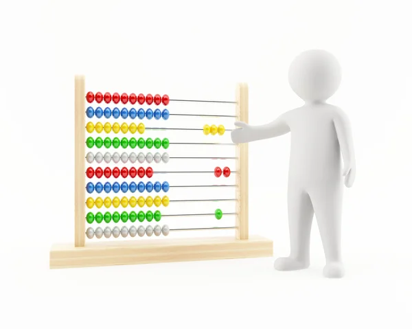 3D man pointing at an abacus — Stock Photo, Image