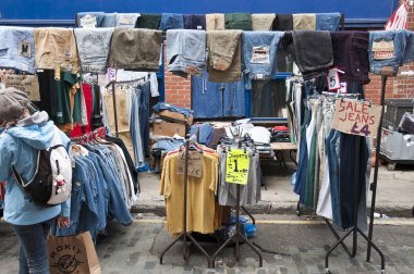 Clothing stall in Bricklane market. London, October 17, 2010