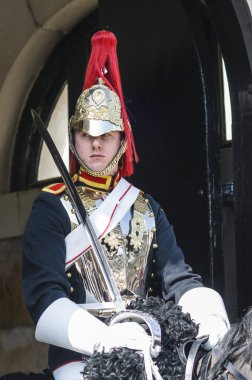 LONDON, UK - APRIL 02: Portrait of mounted Royal Horse Guard in clipart