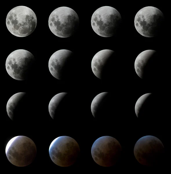 16 Fases de um Eclipse da Lua Imagens De Bancos De Imagens