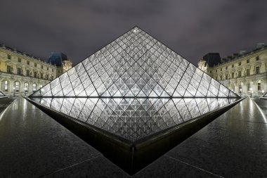 PARIS 2010: Louvre pyramid at night on October clipart