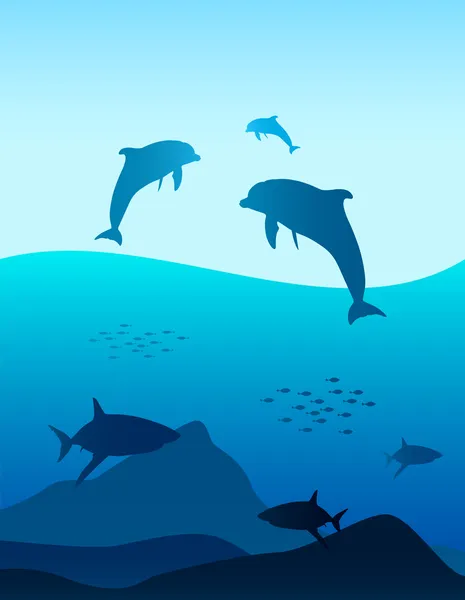 Delfiner hoppaτα δελφίνια πηδώντας — Διανυσματικό Αρχείο