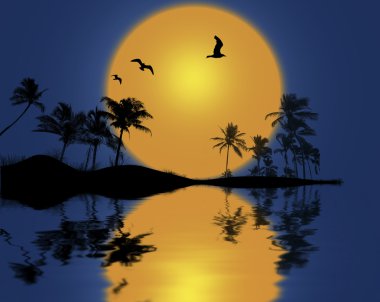 Sunset with palmtree silhouette. clipart