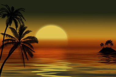Günbatımında tropik plaj