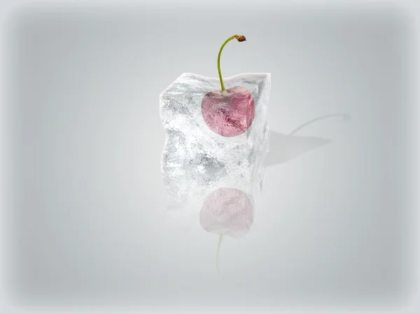 Cherry in ice cube — Stock Photo, Image