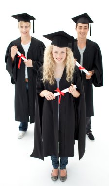 Group of adolescents celebrating after Graduation clipart