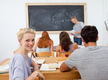 Teenagers studying in the high school clipart