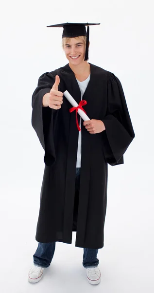 Feliz adolescente celebrando a formatura — Fotografia de Stock