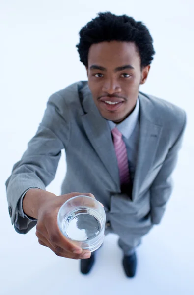 Afro-American businessman drinking water — Stock Photo, Image