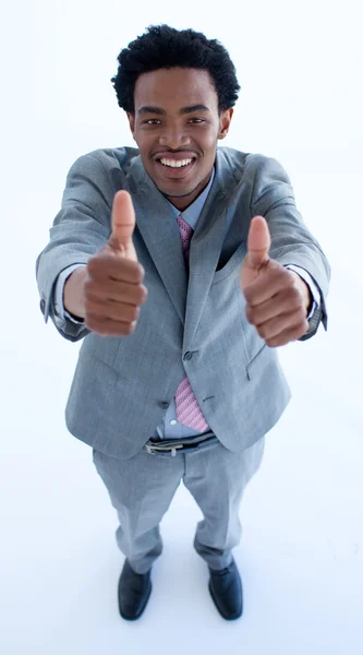 Ευτυχής αφρο-αμερικανικό επιχειρηματίας με μπράβο — Φωτογραφία Αρχείου