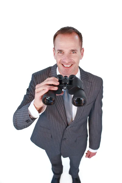 High angle of a businessman holding binoculars — Stock Photo, Image