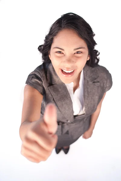 Hoge hoek van een zakenvrouw met duim omhoog — Stockfoto