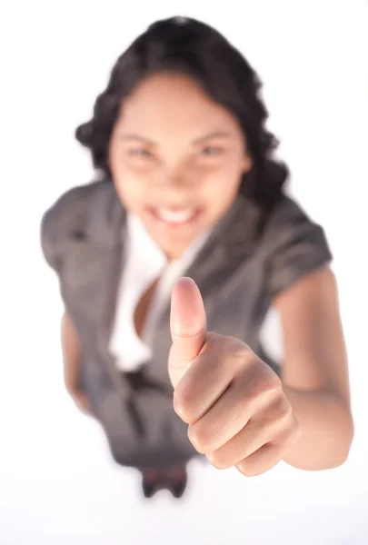 High angle of thumb up. Successful businesswoman — Stock Photo, Image