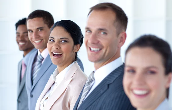 Hermosa mujer de negocios con su equipo en una línea —  Fotos de Stock