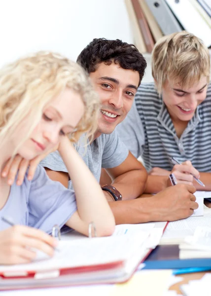 Teen guy studying in the library Stock Picture