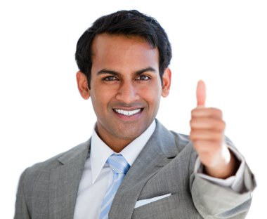 Positive businessman with a thumb-up sign clipart