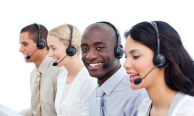 Competitive business working in a call center clipart