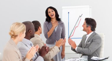 Business clapping at a presentation clipart