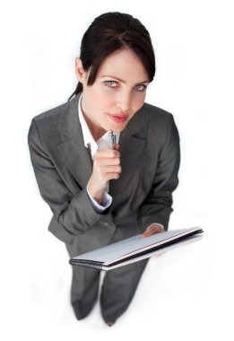 Serious businesswoman taking notes clipart