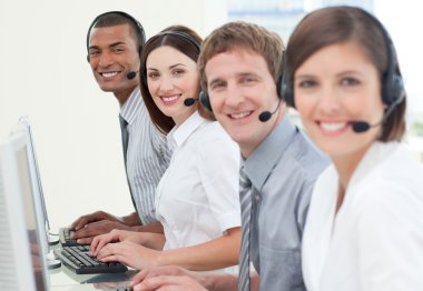 Customer service agents with headset on clipart