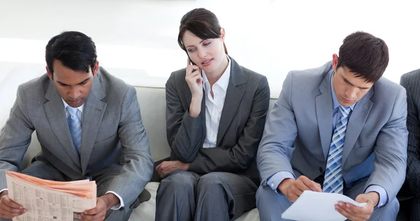 Serious Business sitting and waiting for a job interview — Stock Photo, Image